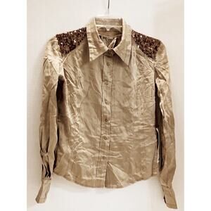 DA-NANG Snap Front Collar NEW Silk Sequin Gold XS